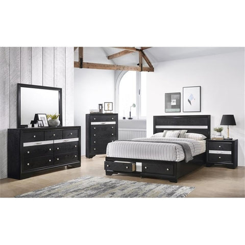 Matrix Traditional Style King 5 PC Storage Bedroom Set in Black Made with Wood