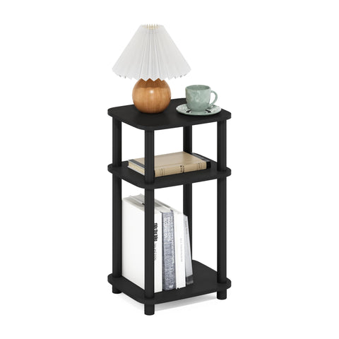 Furinno JUST Side Table, 3-Tier Turn-N-Tube End Table with Open Shelf, Round Curve Corner Night Stand, Bedside Table, Easy Assembly, for Living Room, Bedroom, Americano