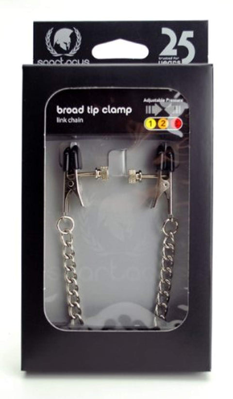 Adjustable broad tip nipple clamps w/link chain
