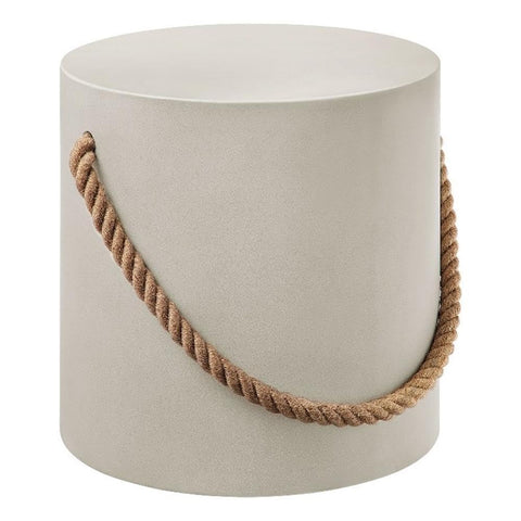 Modway Isera Concrete Stool in Light Gray with Braided Rope Handles - Indoor Outdoor Cement Accent End Table - Stone Stool Side Table for Patios, Gardens, Living Rooms