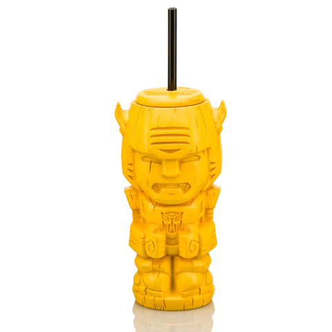 Transformers Geeki Tikis Bumblebee Plastic Tumbler with Straw | Cocktail Glasses, Tropical Drinkware For Home Barware Set, Mugs and Cups | Nostalgic Gifts and Collectibles | Holds 25 Ounces