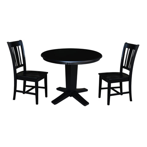 IC INTERNATIONAL CONCEPTS 36" Solid Wood Round Top Dining Table with 2 Dining Chairs