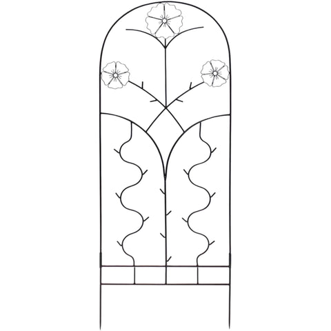 Primrose Wrought Iron Garden Trellis, 72" H x 28" W Decorative Climbing Plant Support, Optional Side Panels, Black Powder Coated