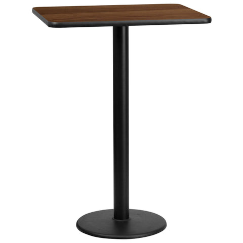 Flash Furniture Stiles 24'' x 30'' Rectangular Walnut Laminate Table Top with 18'' Round Bar Height Table Base