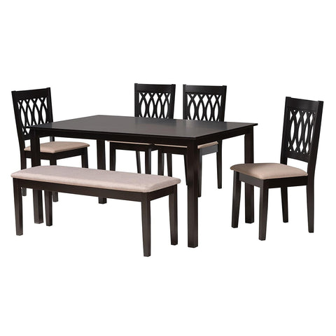 Baxton Studio Florencia Beige Fabric and Espresso Brown Wood 6-Piece Dining Set