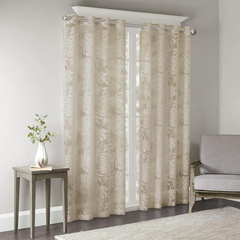 Oakestry Leilani Palm Leaf Intricate Burnout Design Contemporary Sheer Curtain Privacy Soften Sunlight for Living Room/Bedroom Office, 50" X 84", Natural