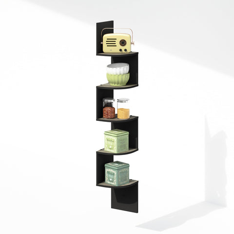 Furinno Rossi 5-Tier Floating Corner Shelf for Wall, Corner Zigzag Shelf Wall Mounted, Radial Wall Mount Shelves, for Home Office, Living Room, Bedroom, Bathroom, French Oak