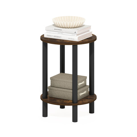 Furinno Turn-N-Tube 2-Tier Round Wooden End Table Side Table Amber Pine/Black