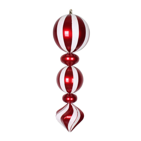 Vickerman 24" Peppermint Candy Finish Finial Christmas Ornament, Shatterproof Plastic, Holiday Christmas Tree Decoration, White and Red