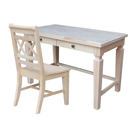 IC INTERNATIONAL CONCEPTS Vista Solid Wood Desk with 2 Drawers and Chair in Unfinished