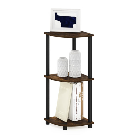 Furinno TURN-N-TUBE Corner Shelf, 3-Tier Corner Bookshelf, Display Storage Shelves with Open Shelves, for Organization and Storage, Living Room, Home Office, Garage, Amber Pine