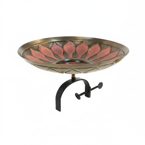 Oakestry African Daisy Bracket Railing Mount Birdbath Red Brass Black Outdoor Garden Decorative Wildlife Water Bowl Balcony Deck Fence