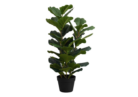 Monarch Specialties I 9511 Artificial Plant, 32" Tall, Fiddle Tree, Indoor, Faux, Fake, Floor, Greenery, Potted, Real Touch, Decorative, Green Leaves, Black Pot