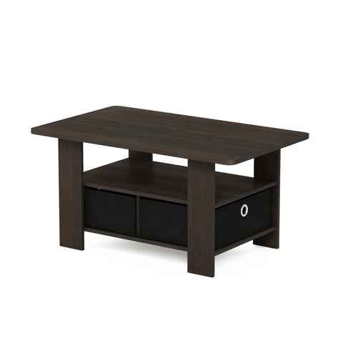 Furinno ANDREY Coffee Table, Small Modern Coffee Table with Storage and Bin Drawer, Side Table for Living Room, Bedroom, Home Office, Dark Brown