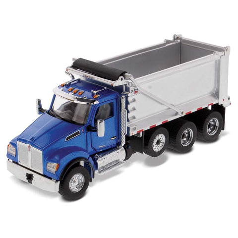 Diecast Masters KenworthT880S SFFA Dump Truck - Metallic Blue | Tandem with Pusher Axle & Interior Ox Bodies Stampede Cab 1:50 Scale Model Semi Trucks 71078