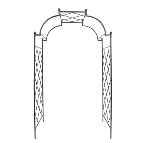Oakestry Graphite Powdercoat Wrought Iron Lattice Tunnel Arbor Outdoor Garden Walkway Structure Decorative Landscape Entry Feature for Climbing Plants