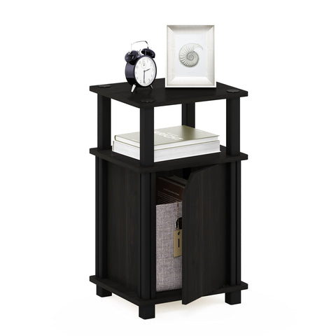 Furinno Brahms 3-Tier End Side Sofa Table/Nighstand with Door, 1-Pack, Espresso/Black