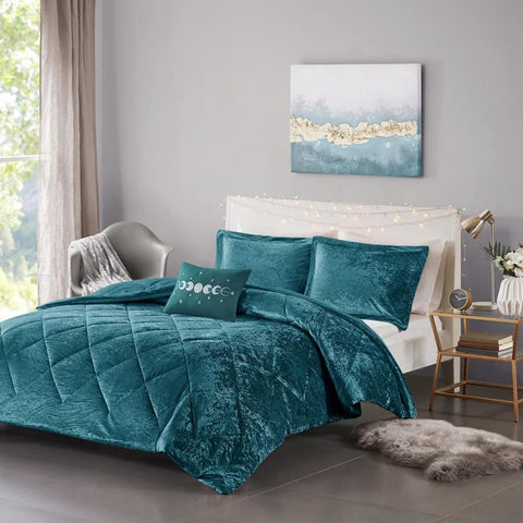Oakestry 4pc Duvet Cover Set Lightweight Ultra Soft Geometric Pattern Bedding Set with Decorative Pillow and 2 Shams, Full/Queen, Teal