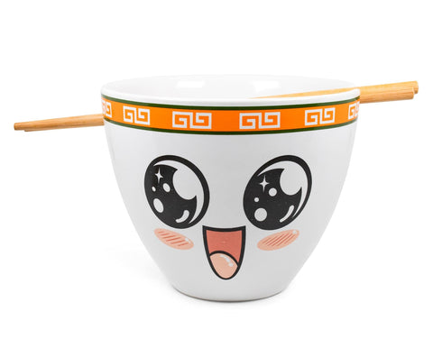 Boom Trendz Bowl Bop Pho-Kin Good Japanese Ceramic Dinnerware Set | Includes 16-Ounce Ramen Noodle and Wooden Chopsticks Asian Food Dish For Home & Kitchen Kawaii Anime Gifts,Snack Collectible Orange