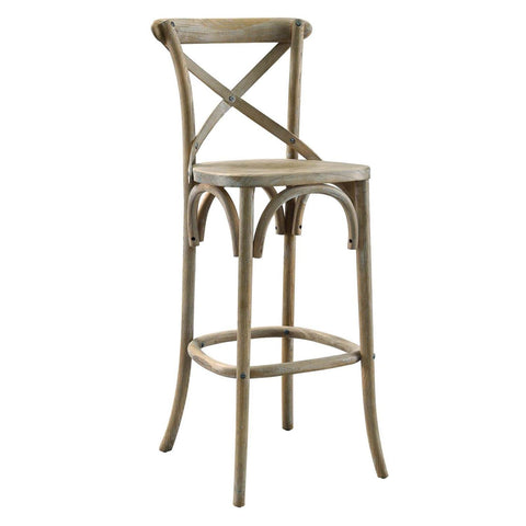 Modway Gear X-Back Wood Bar Stool in Gray