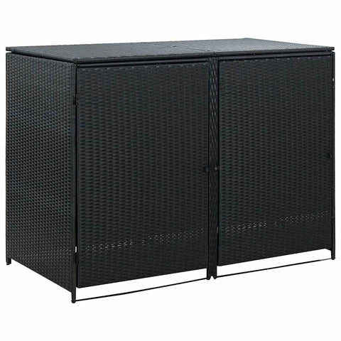 vidaXL Double Wheelie Bin Shed with Lid and Lockable Doors, Outdoor Garbage Bin Storage Shed, Weather-Resistant Sturdy Construction, Poly Rattan 31.5"x58.3"x43.7" Black