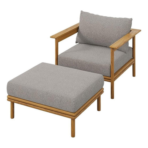 Modway Wren Teak Wood Outdoor Patio Armchair and Ottoman Set in Natural Driftwood