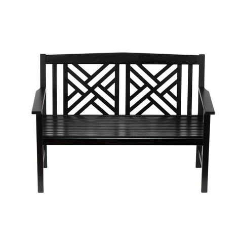 Oakestry Fretwork Garden Bench Black Outdoor Decorative Patio Landscape Seating