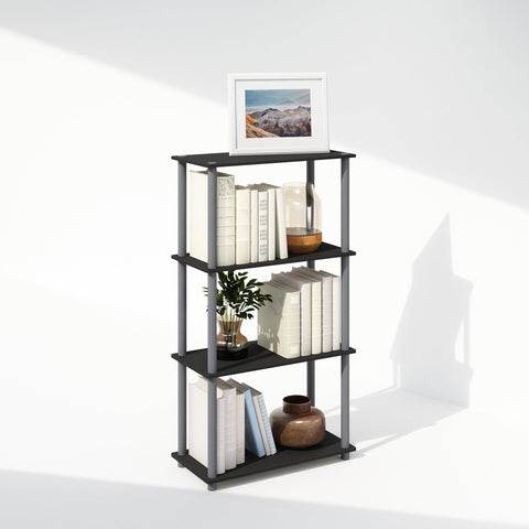 Furinno Turn-N-Tube Book Shelf, 4-Tier Bookshelf, Bookcase with Multipurpose Compact Display Rack, 11.6 x 23.6 x 43.2, for Living Room, Bedroom, Home Office, Black/Grey
