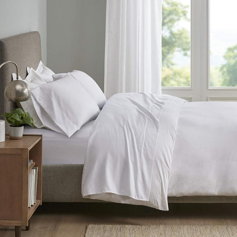 Oakestry 4 Pc Full Bed Sheet Set, Soft Microfiber Luxury Bedding with Extra Deep Pocket Anti-Wrinkle, Easy Care Machine Washable Linen, White (SHET20-966)