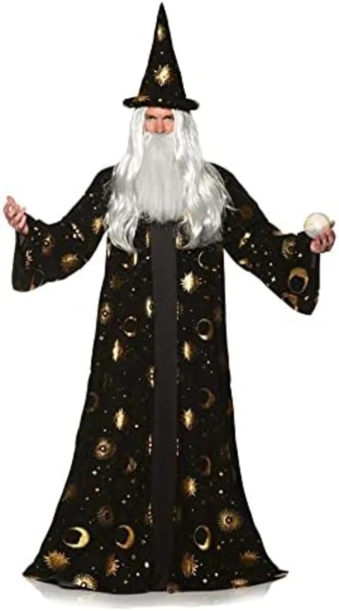 UNDERWRAPS Men's Celestial Wizard Robe Costume With Attached Cover Panel And Matching Hat