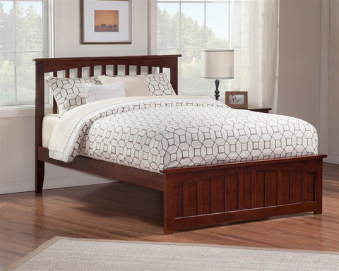 Atlantic Furniture Mission Queen Wood Foundation Bed with Matching Footboard in Walnut