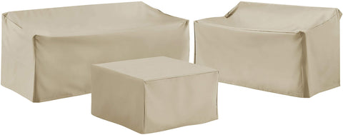 3Pc Outdoor Sectional Furniture Cover Set Tan - Loveseat, Sofa, & Square Table/Ottoman