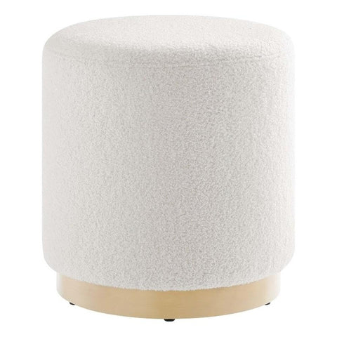 Modway Tilden 16 Inch Round Soft Sherpa Fabric Upholstered Ottoman in Ivory Natural - Small Ottoman Foot Rest with Rubberwood Plinth Base - Living Room Ottoman Side Table - Sherpa Ottoman Footstool