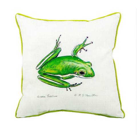 Betsy Drake Green Tree Frog Pillow, 18" x 18"
