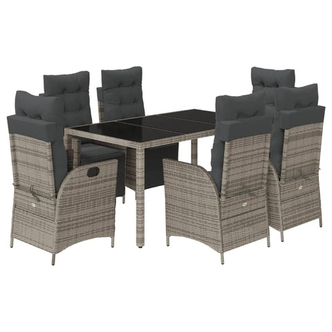 vidaXL 5 Piece Patio Dining Set - Outdoor Garden Furniture, Adjustable Reclining Gray PE Rattan Chairs, Glass Table, Cushions Included