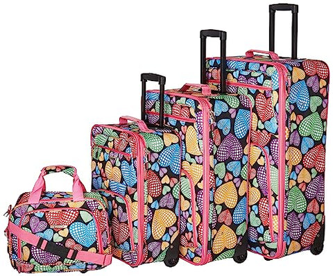 Rockland Jungle Softside Upright Luggage Set, Expandable, New Heart, 4-Piece (14/29/24/28)