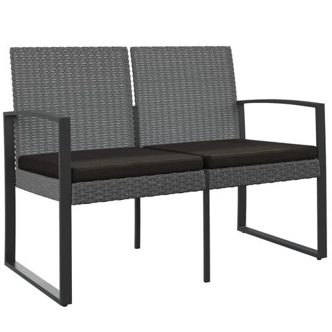 vidaXL 2-Seater Patio Garden Bench with Cushions, Dark Gray Polypropylene Rattan Look, Outdoor Seating, Sturdy Powder-Coated Steel Frame - Industrial Style