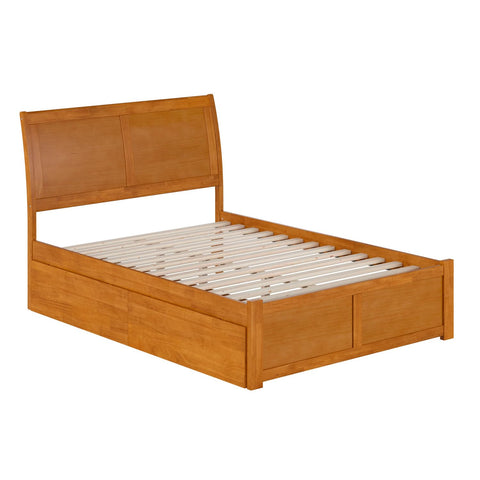 Portland Full Solid Wood Platform Bed with Footboard & Storage Drawers in Light Toffee