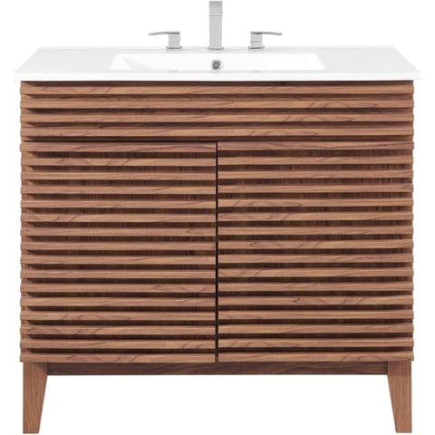 Oakestry 36-Inch Bathroom Vanity in Walnut White Floating Sink Cabinet with Soft-Close Drawers Retro Profile for Contemporary Bathroom Design