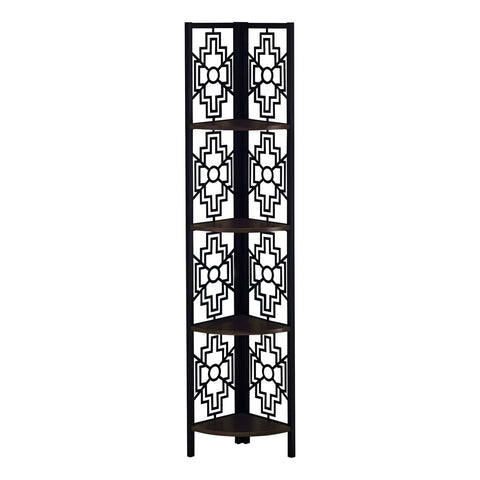 Monarch Specialties I 3622 Bookshelf, Bookcase, Etagere, Corner, 4 Tier, 62" H, Office, Bedroom, Metal, Laminate, Brown, Black, Transitional