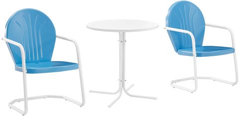 Griffith 3Pc Retro Outdoor Bistro Set Sky Blue Gloss/White Satin - Bistro Table & 2 Chairs
