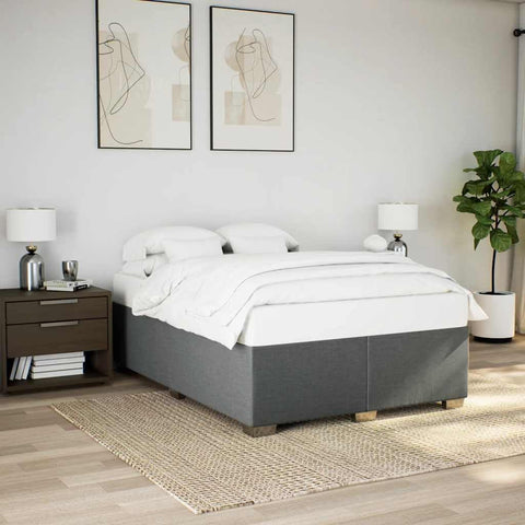 vidaXL Dark Gray Full upholstered Bed Frame - Modern Sturdy Fabric Bedstead with Optimal Slat Mattress Support and Stable Pine Wood feet for Enhanced Bedroom Comfort and Style