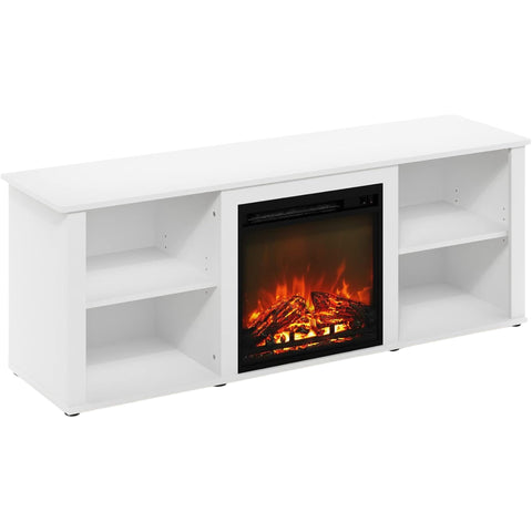 Oakestry 60-Inch TV Stand with Electric Fireplace, Solid White Finish, Entertainment Center with Adjustable Shelves and Cable Management