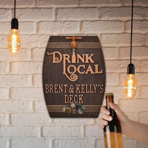 3416AC Drink Local Barrel Personalized Plaque in Antique Copper Color