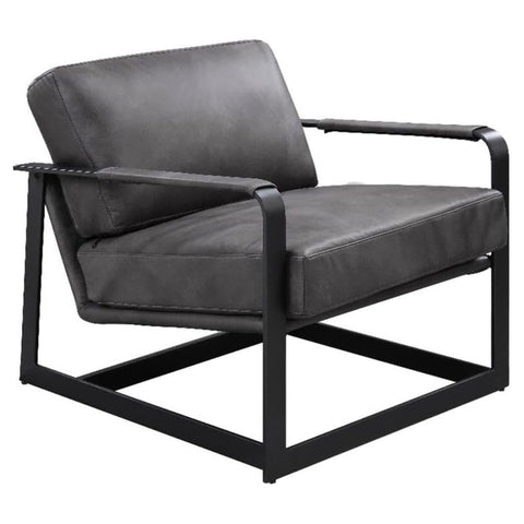 Oakestry Locnos Top Grain Leather Accent Chair Gray Black Upholstered Modern Durable Comfortable Stylish Contemporary Seating Premium Home Décor Living Room Office Lounge Elegant Compact Furniture