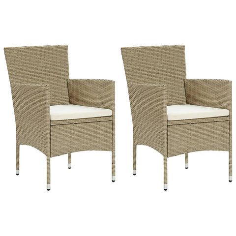 vidaXL 2X Patio Dining Chairs - Beige Poly Rattan Modern Outdoor Armchair with Cushions for Garden/Patio/Deck - Ergonomic Comfort & Rust-Proof Frame