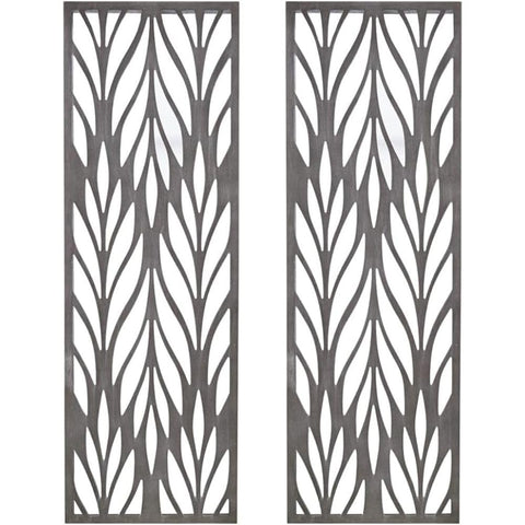 Oakestry Florian Wall Art Carved Leaves Patterned Wooden Panels Set of 2 Reclaimed Grey Hanging Decor for Living Room Bedroom Hallway Office Kitchen Rustic Home Decor