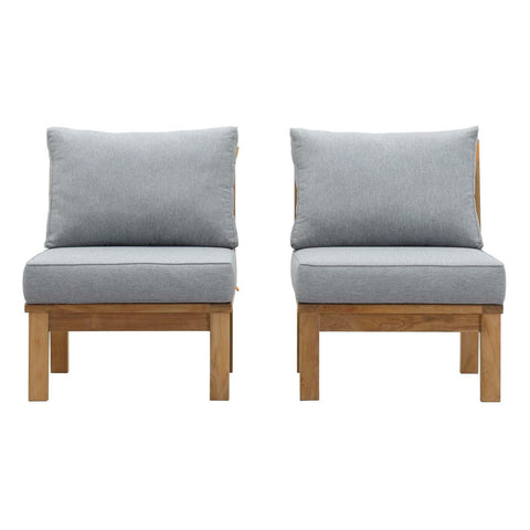 Modway EEI-1821-NAT-GRY-SET Marina Premium Grade A Teak Wood Outdoor Patio Armless Chairs-Set of 2, Natural Gray