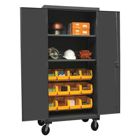 Durham HDCM36-12-2S95 Lockable Mobile Cabinet with 12 Yellow Hook-On Bins, 36" Wide, 12 Gauge