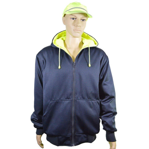 Petra Roc LNRVDWZHSW-C3-XL 20 oz. Double Weight Reversible ANSI Class 3 Zip-Up Hooded Sweatshirt, Size XL, Lime/Navy
